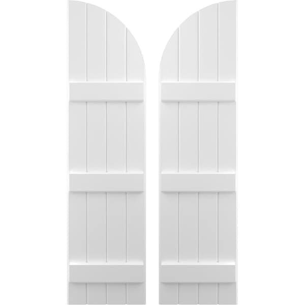 Ekena Millwork Americraft 4-Board (3 Batten) Wood Joined Board-n-Batten Shutters w/ Arch Top, ARW401BQ414X77WHH, PR ARW401BQ414X77WHH - main